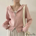 Autumn Winter Long Sleeve Short Loose Solid Knitted Zipper Cardigan