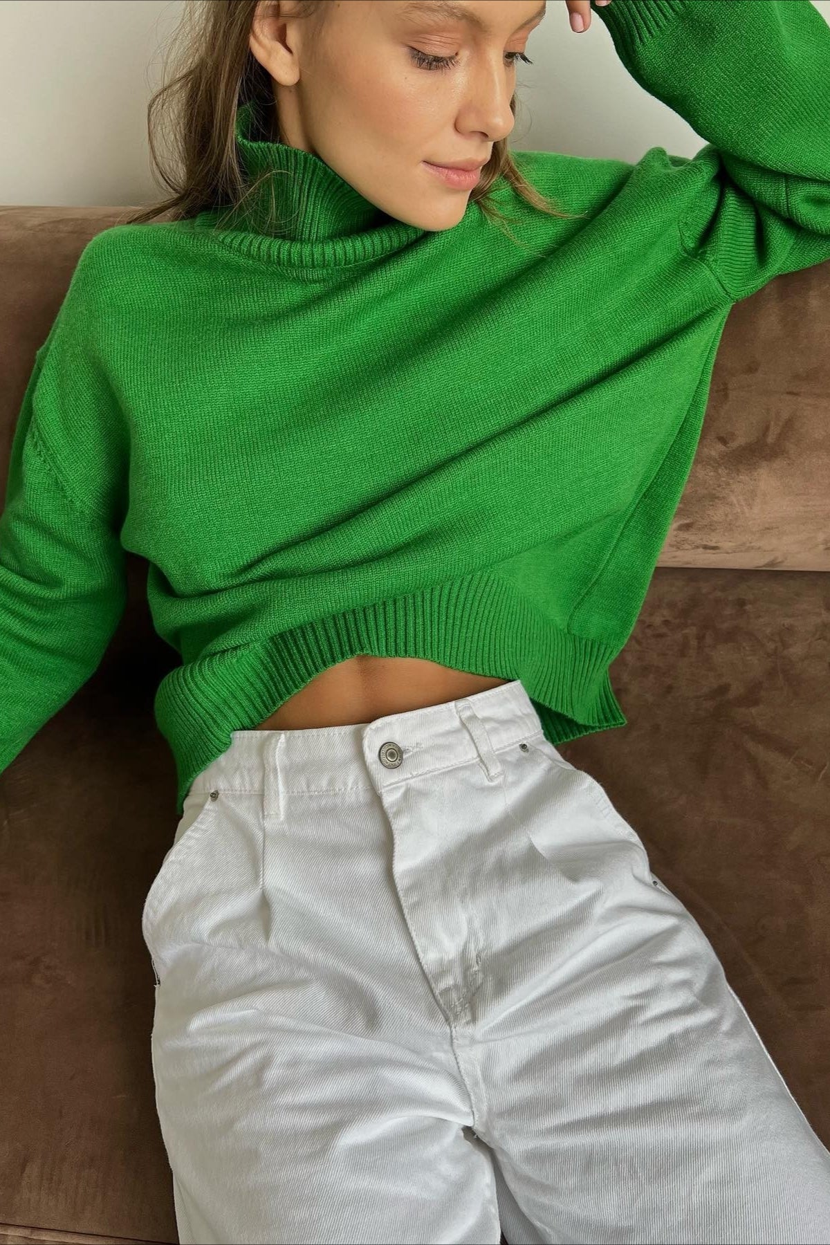 Relaxed Ribbed Turtleneck Knit Sweater