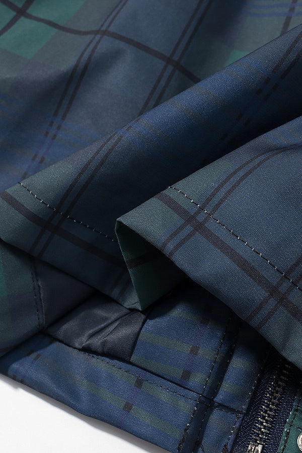 Plaid Hooded Drawstring Waist Coat