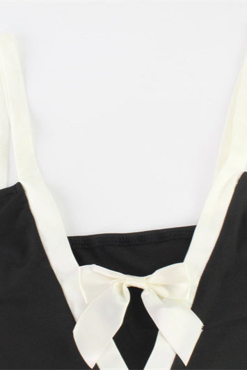 Sexy Cami Dress with Bow Detail Color-block Bodycon Maxi Dress