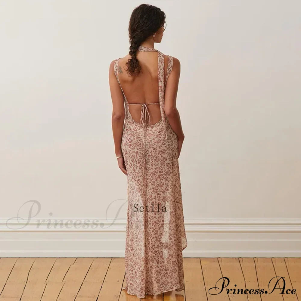 Backless Floral Birthday Maxi Dress
