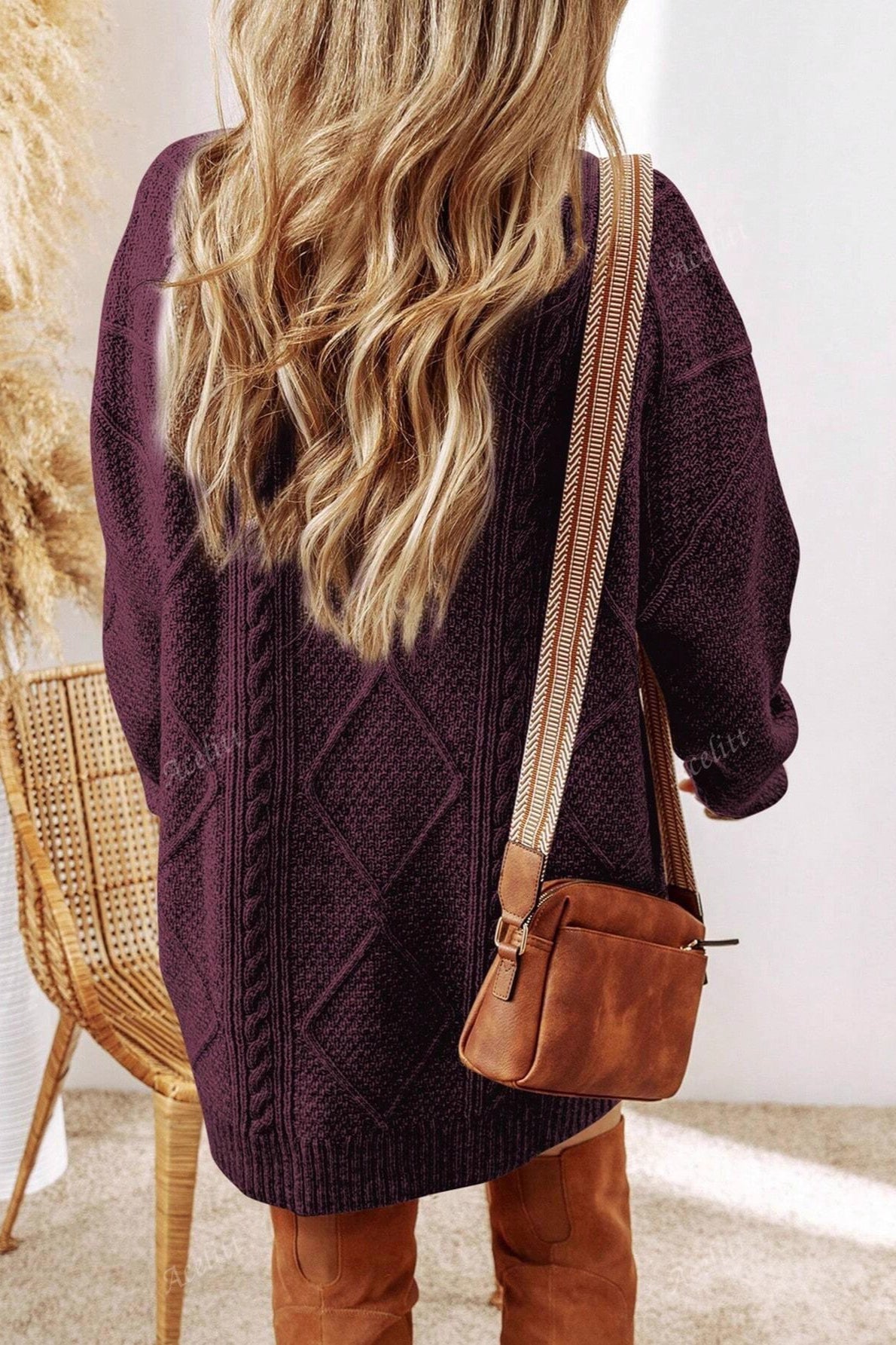 Vintage Textured Knit Midi Sweater