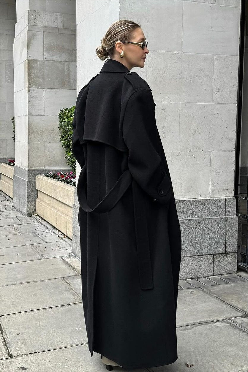 Double Breasted Belted Long Trench Coat