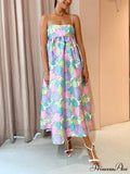 Beautiful Temperament Printed Charming Strapless Backless Swing Dress