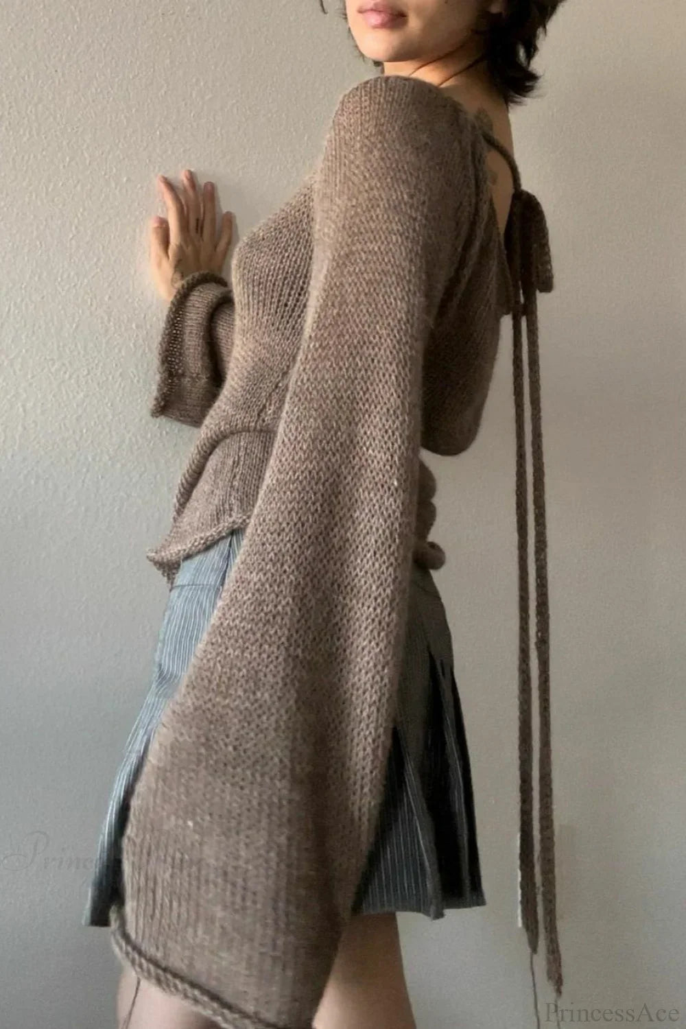 Bell Sleeve Tie Back Knit Sweater