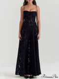 Black Floral Lace Charming Back Maxi Dress