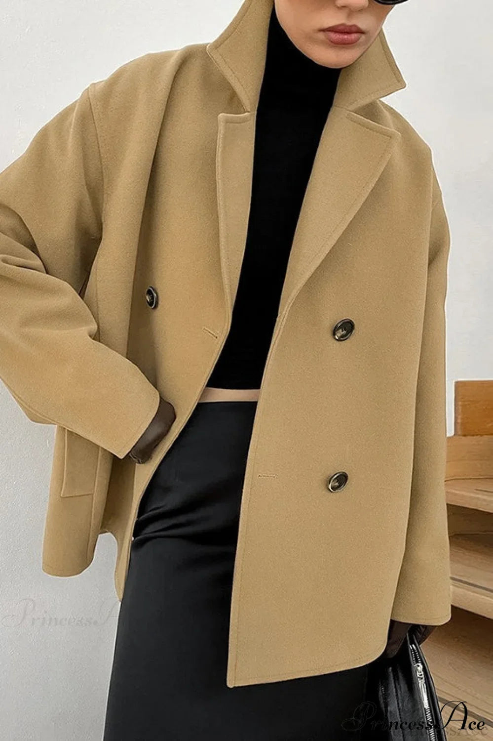 Brown Double-Breasted Thick Midi Wool Coat