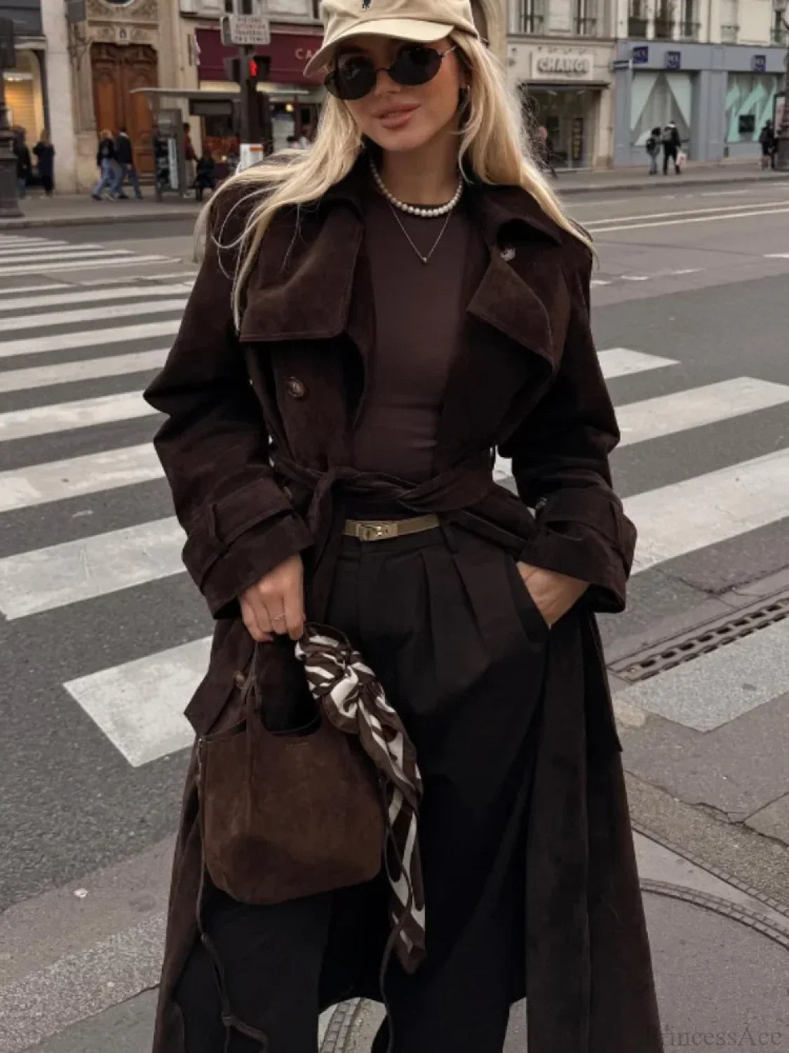 Brown Suede Leather Long Coat