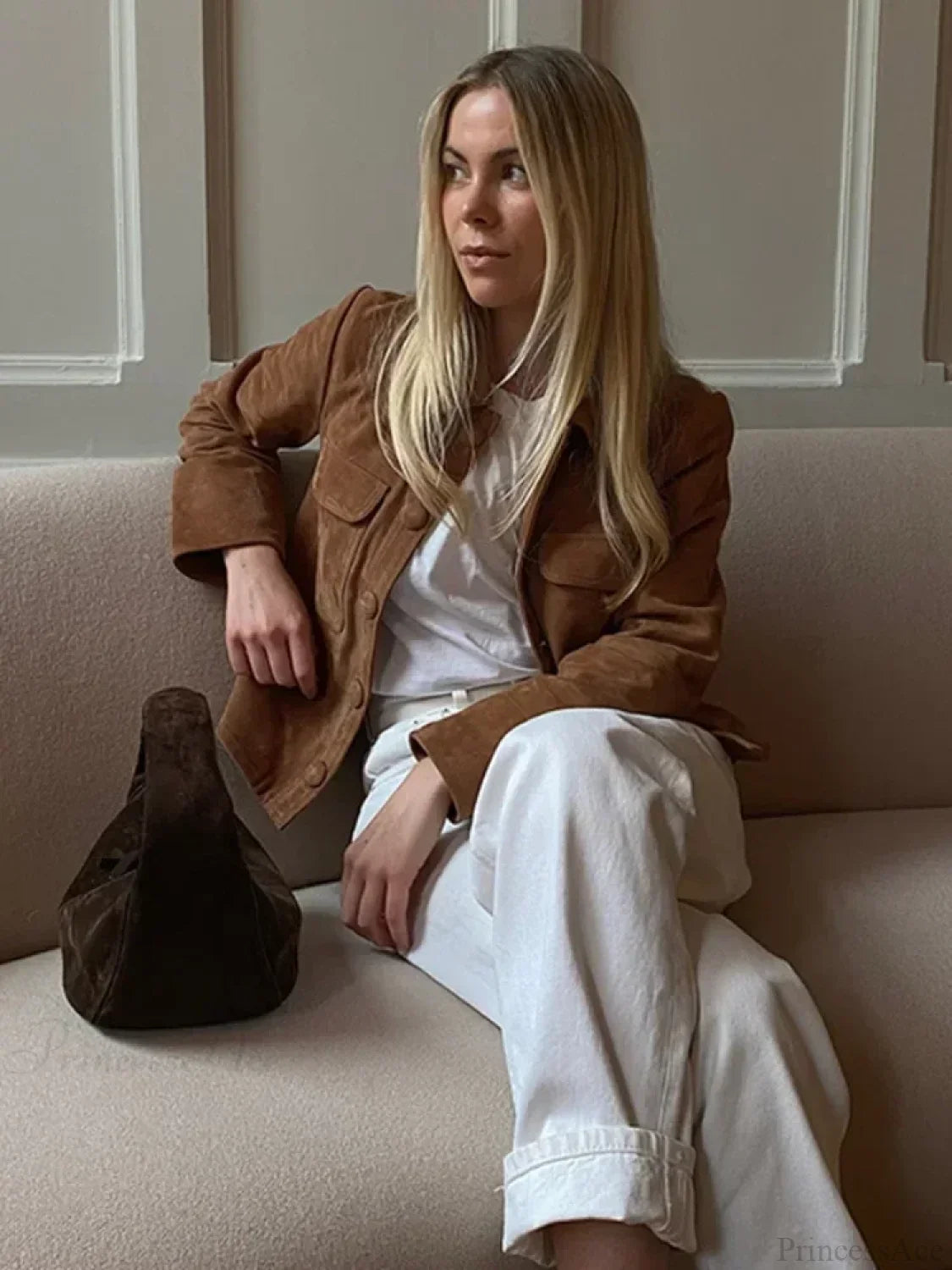 Brown Woolen Long Sleeve Short Coat