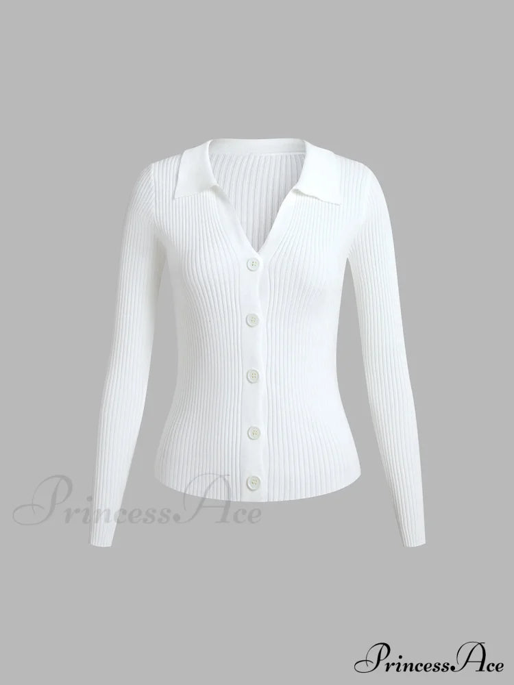Button Up Graceful Collared Cardigan