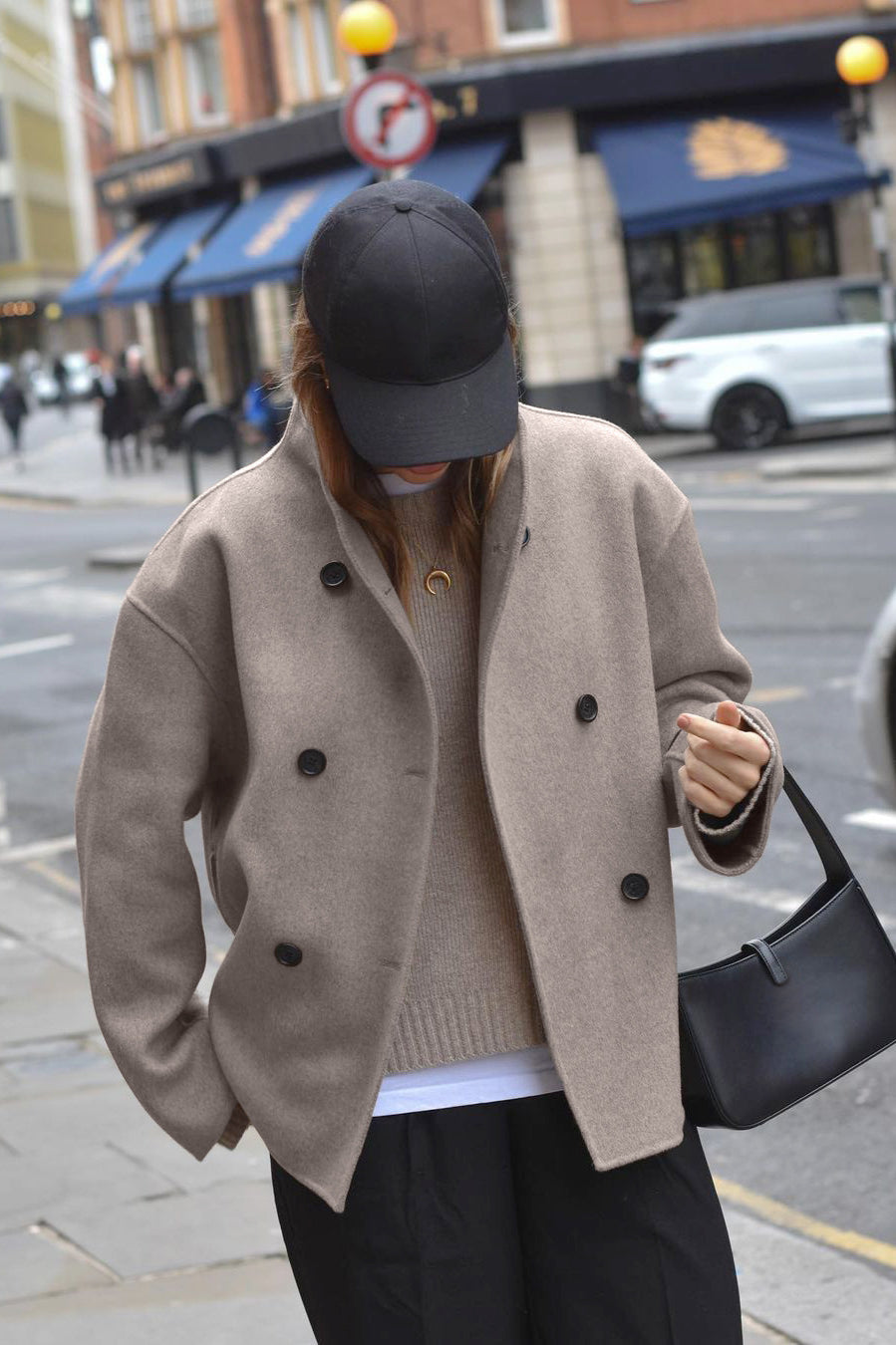 Vintage Brown V-Neck Wool Coat