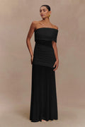 Ruched Mesh Panel Strapless Sheer Maxi Dress