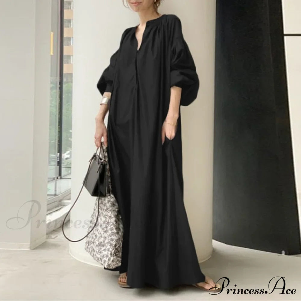 Casual Lantern Sleeve Maxi Sundress