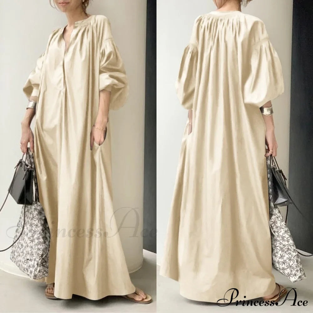 Casual Lantern Sleeve Maxi Sundress