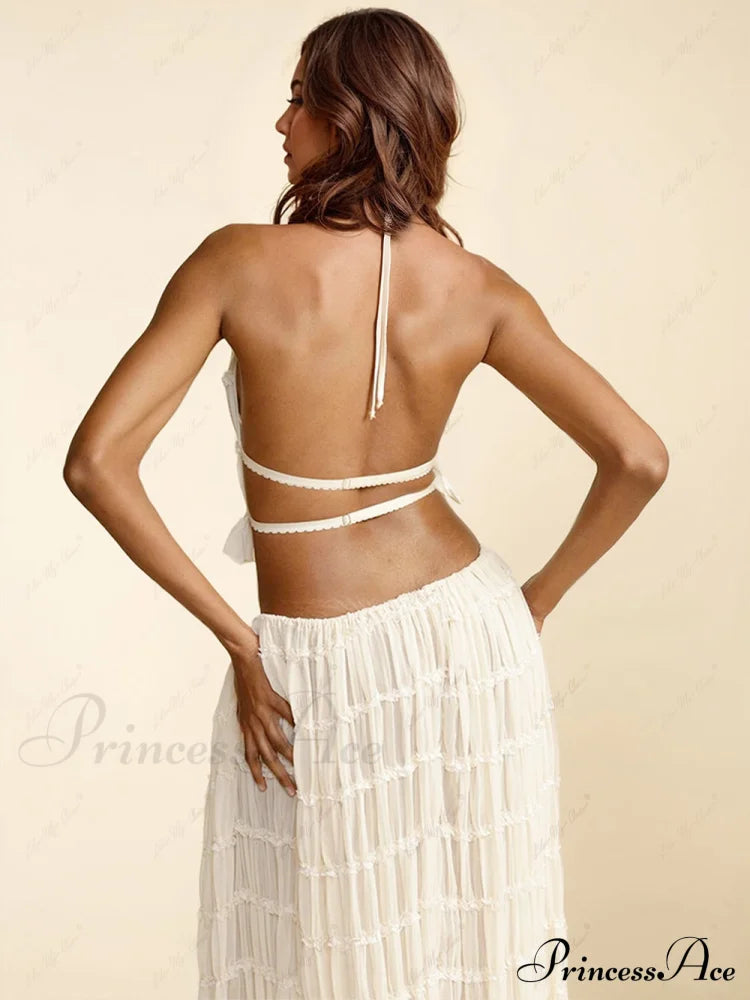 Charm Pleated Drawstring Charming Waist Tiered Maxi Skirt