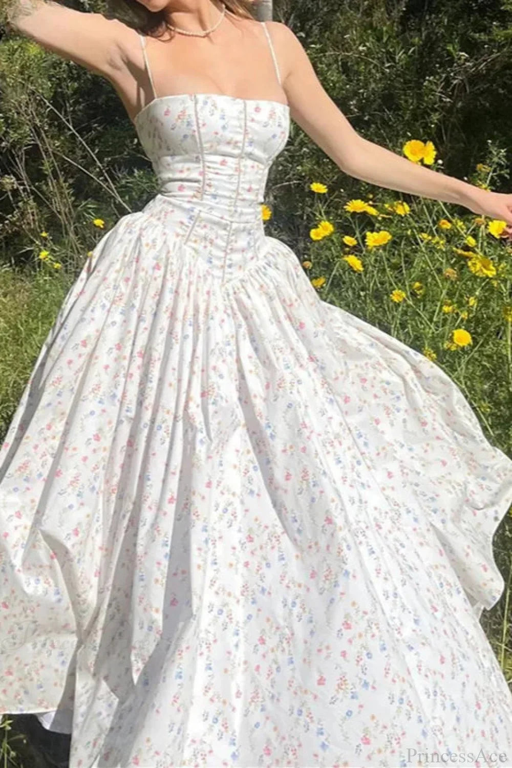 Chiffon Pleated Floral Off Shoulder Maxi Dress