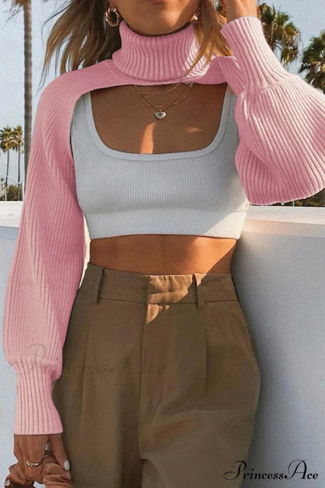 Cover-up Solid Knit Ribbed Turtleneck Sweater