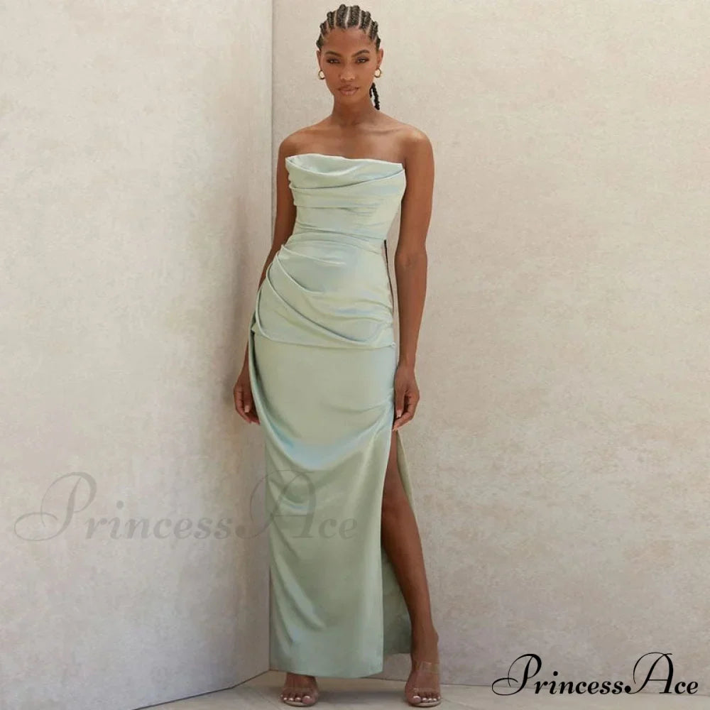 Cowl Neck Strapless Slit Modern Maxi Evening Dress - Black