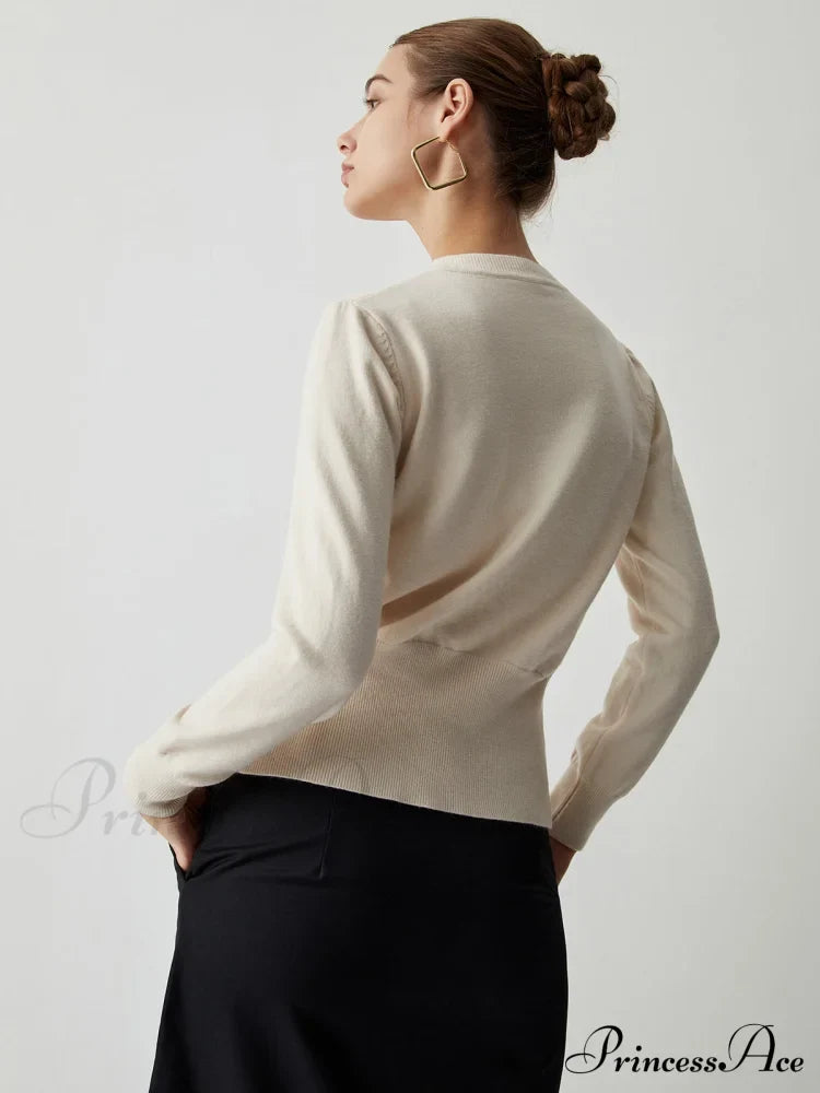 Cream Button Graceful Down Curved Cardigan