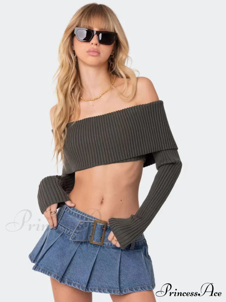 Crop Sweater and Long-Sleeved Comfortable Sexy Chest-Wrapped Top Woolen Sweater
