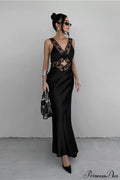 Cutout V Neck Lace Ruffled Mermaid Slim Maxi Dress