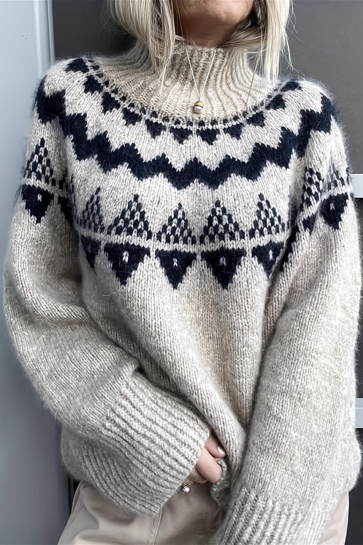 Vintage Loose Fit Jacquard Knit Sweater