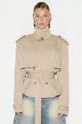 Cape Overlay Belted Short Trench Coat