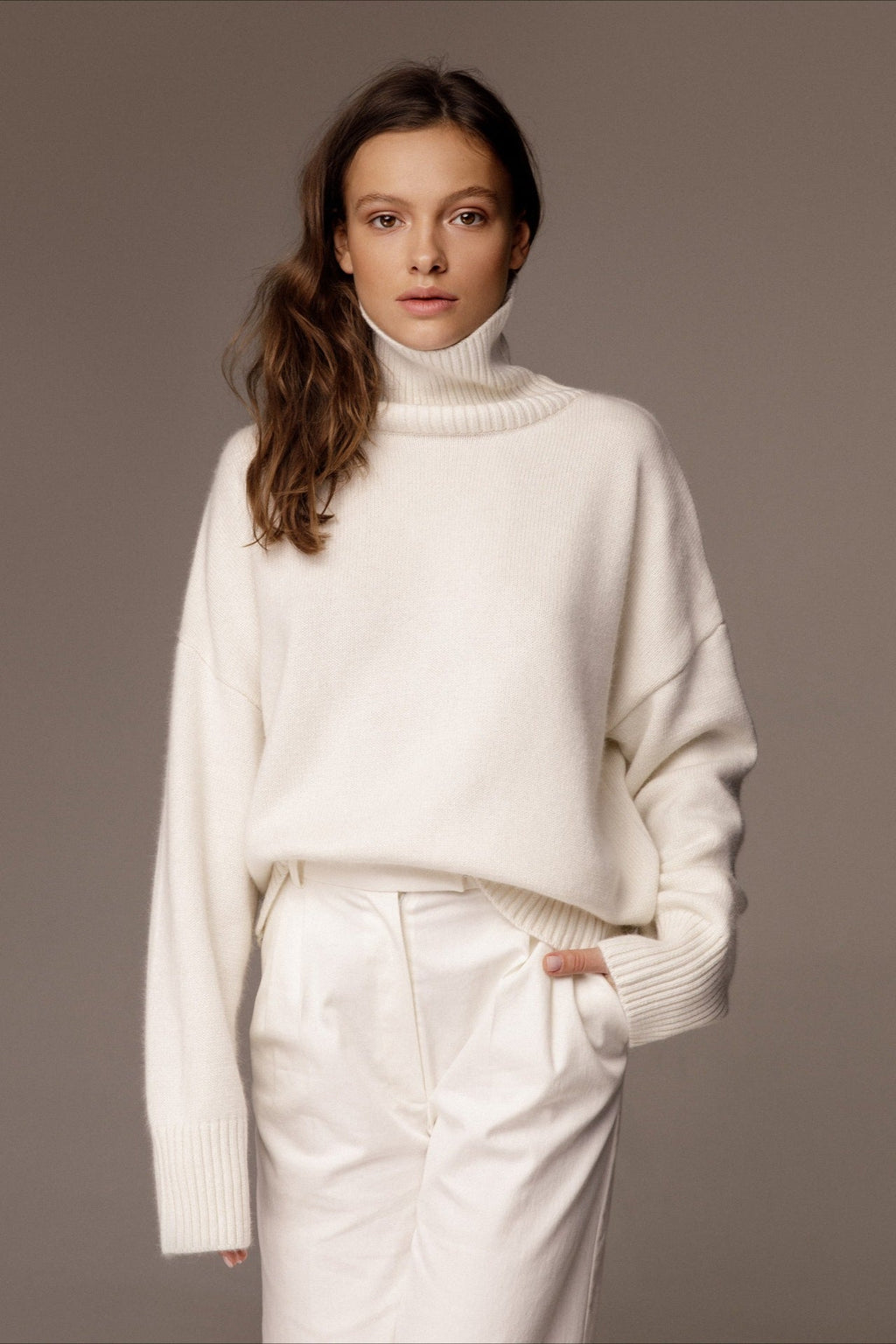 Relaxed Ribbed Turtleneck Knit Sweater