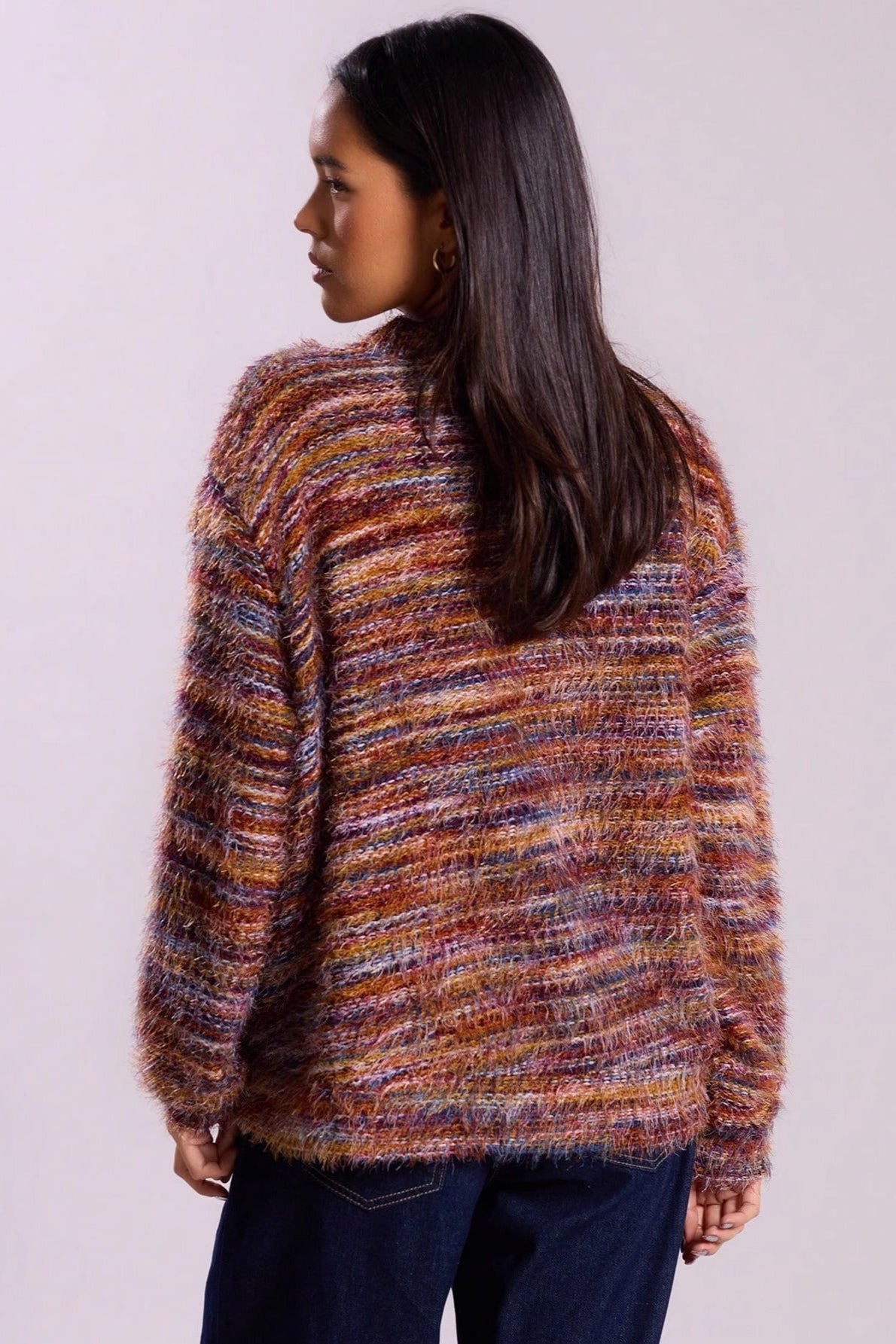 New Retro Fashion Deep V-Neck Maillard Plush Long-Sleeve Knit Cardigan