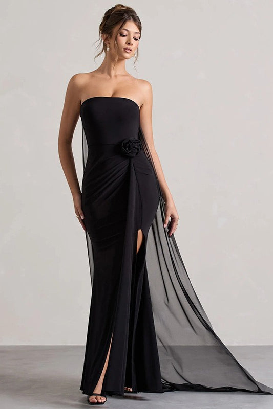 Strapless Floral Tie Maxi Dress