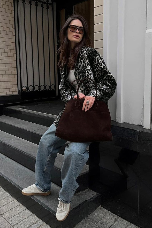 Leopard Print Long Sleeve Open Front Coat