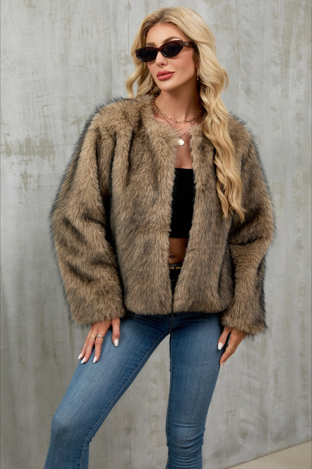 Plush Short Fur Open Cardigan Coat