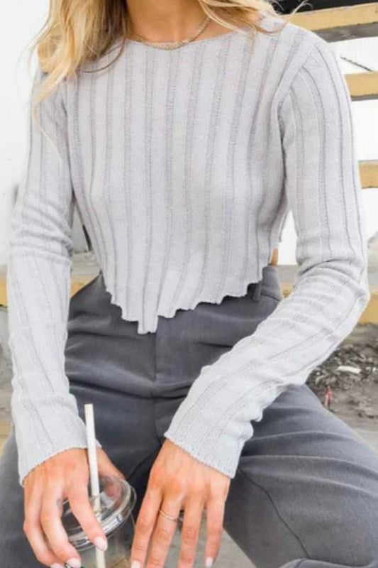 Solid Ribbed Cropped Knit Sweater