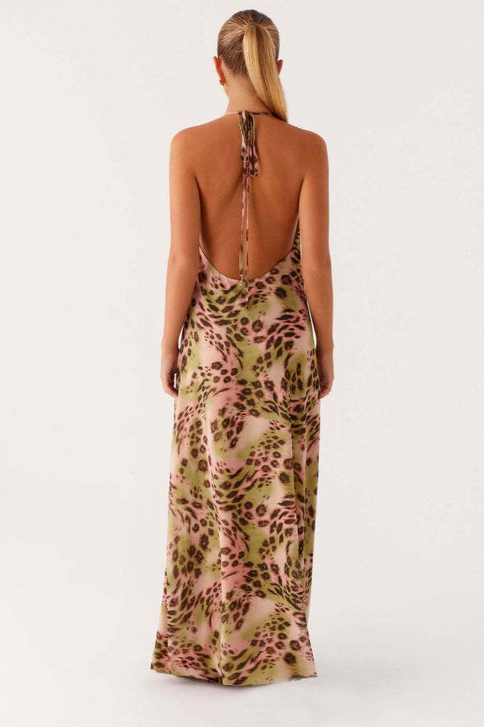 Street Style Leopard V Neck Maxi Dress