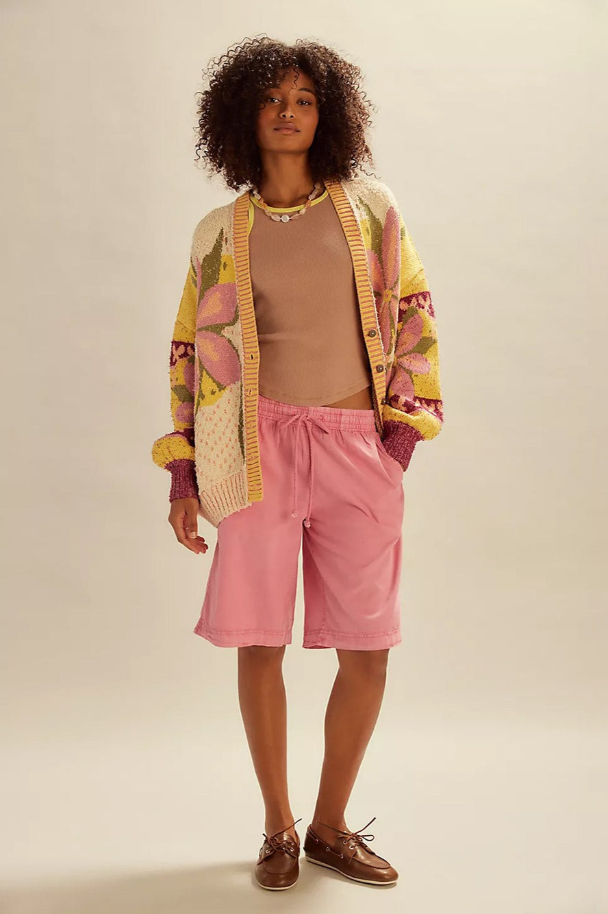 Abstract Print Lapel Long Sleeve Knit Sweater