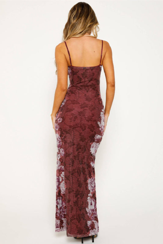 Vintage Print Cami Evening Maxi Dress