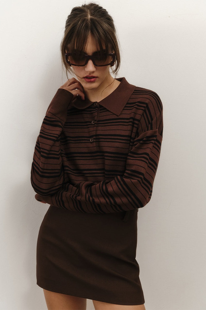Vintage Striped Knit Polo Sweater