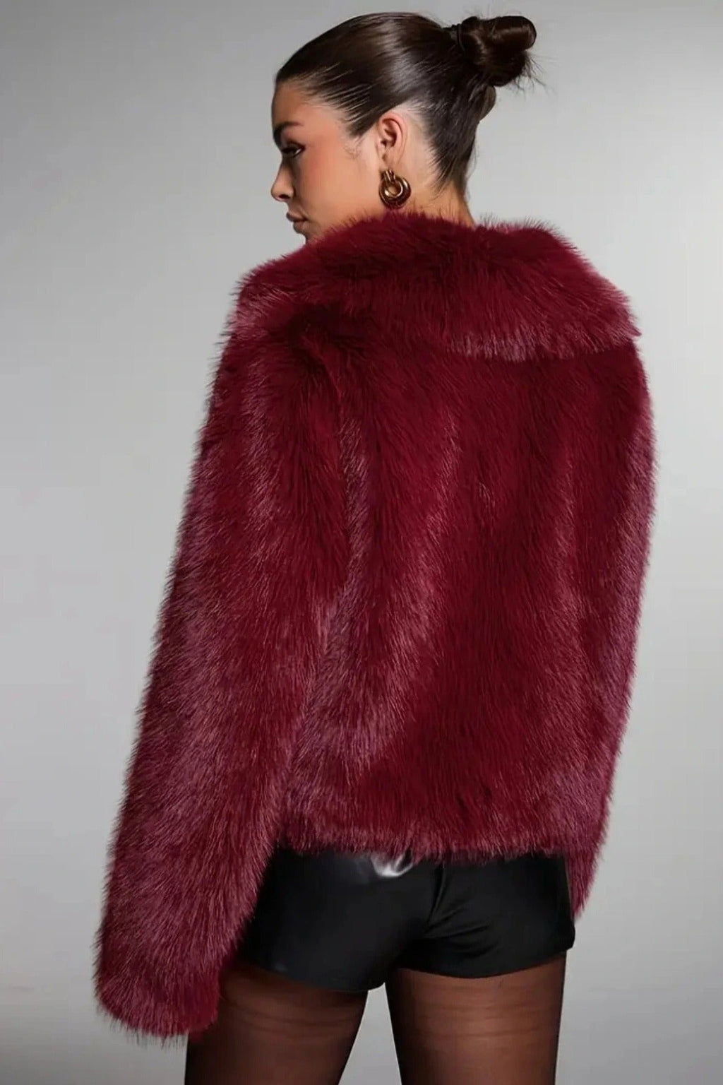 Vintage Elegant Faux Fur Buttoned Long-Sleeve Coat