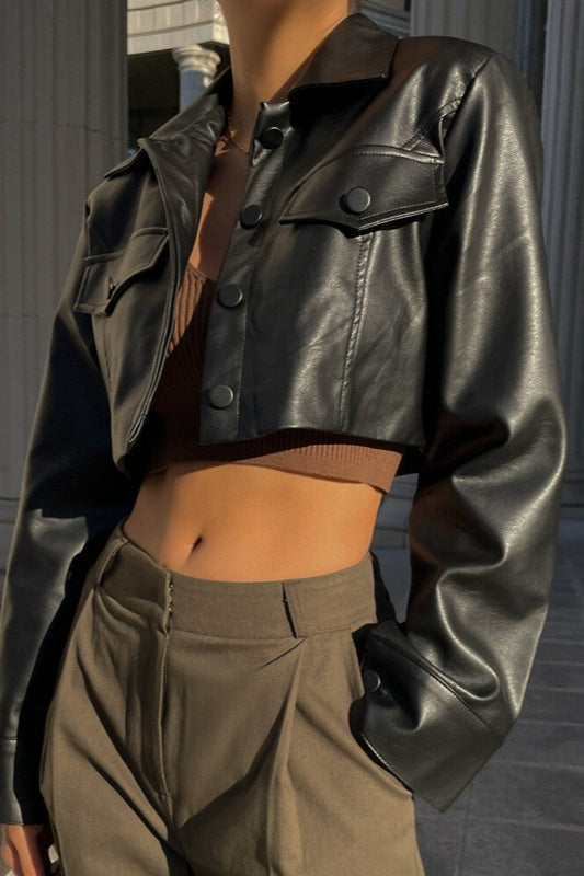 Zip-Up Faux Leather Coat