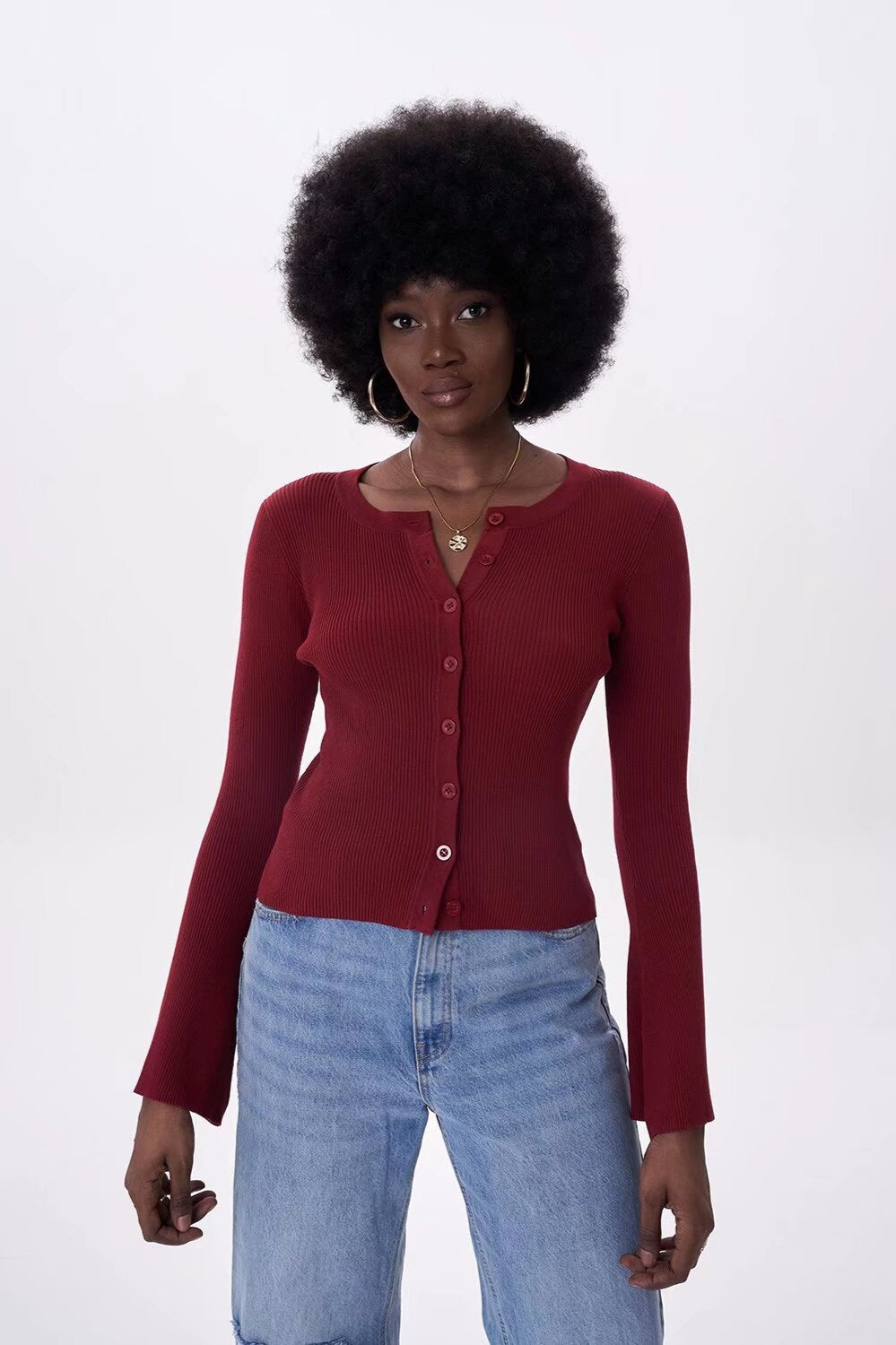 Flare Sleeve Button Cardigan