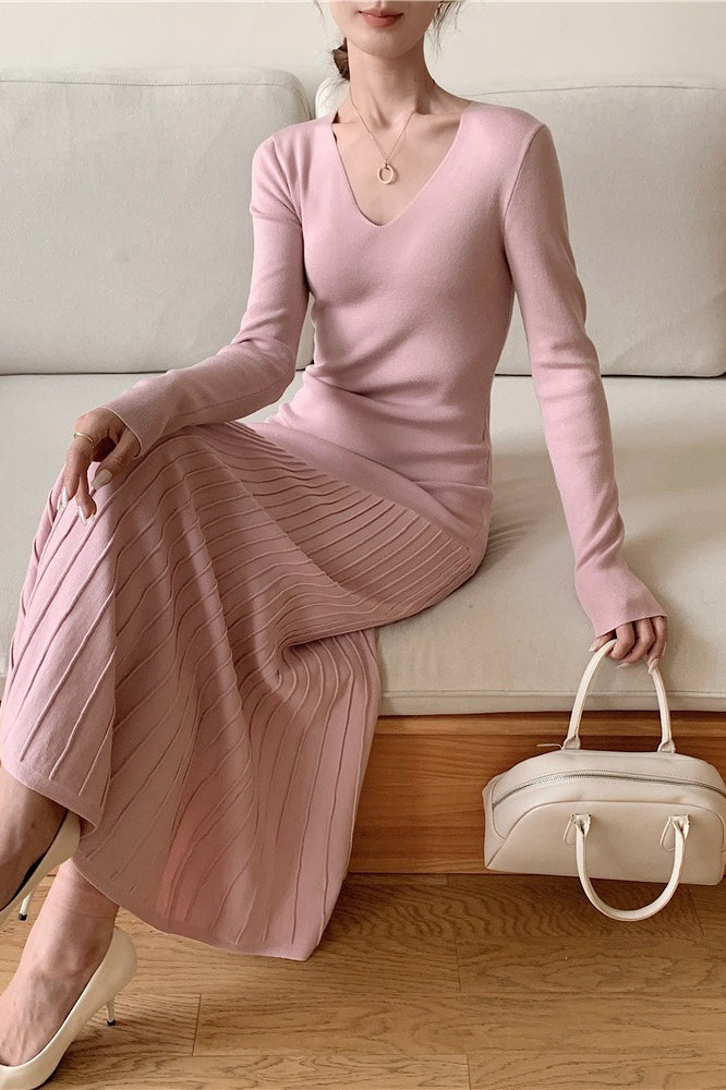 Vintage Knit Fitted Mermaid Hem Maxi Dress