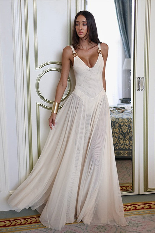 Sexy Backless Mesh Cami Maxi Dress