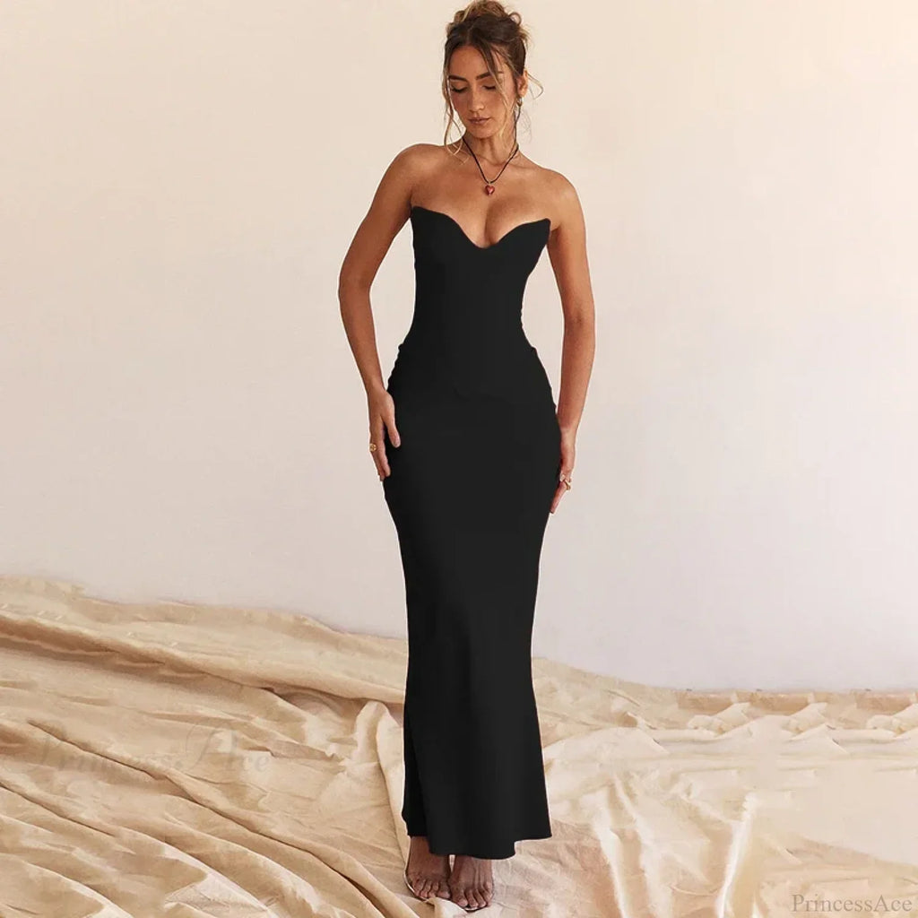 Elegant Fishbone Slim Sheath Fishtail Maxi Dress