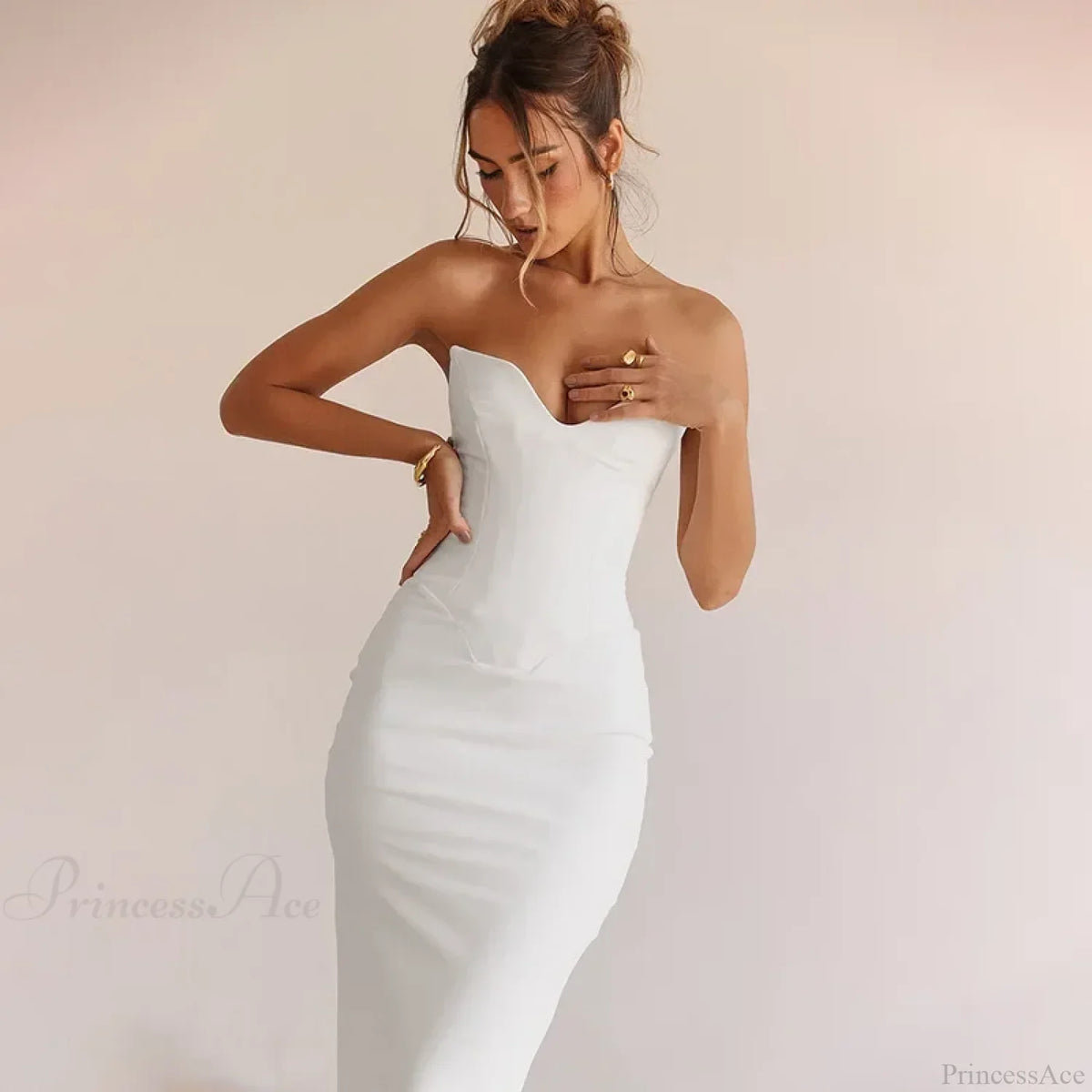 Elegant Fishbone Slim Sheath Fishtail Maxi Dress
