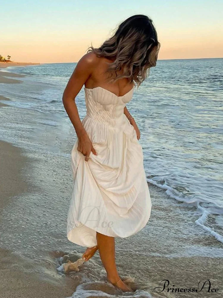 Elegant Pleated Stylish Strapless Maxi Dress