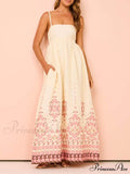 Ethnic Print Halter Charming Cream Extra Maxi Dress
