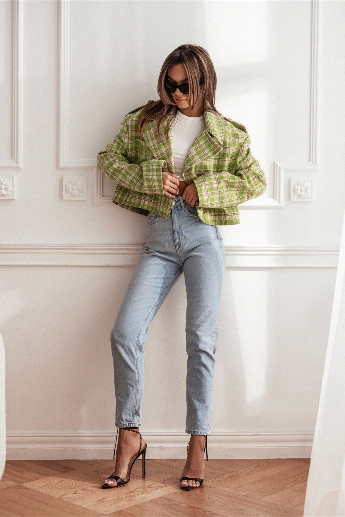 Plaid Wool Blend Blazer Coat