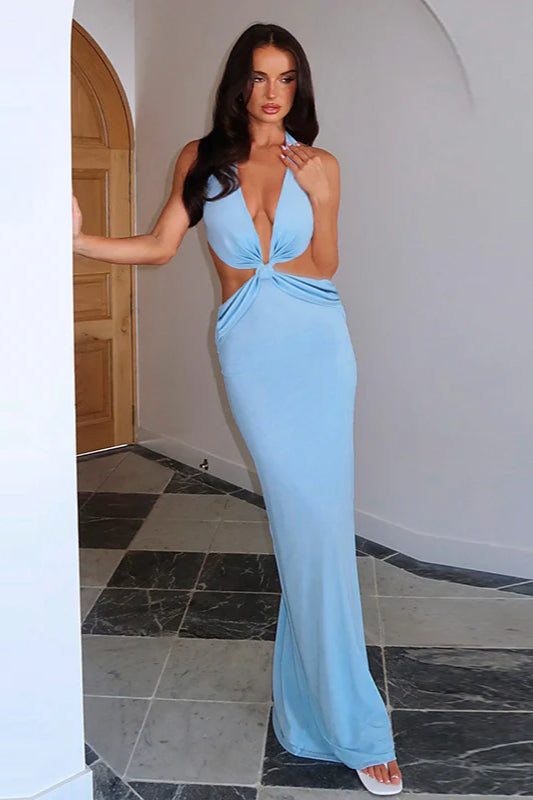 Backless Bodycon Waist Cinching Maxi Dress