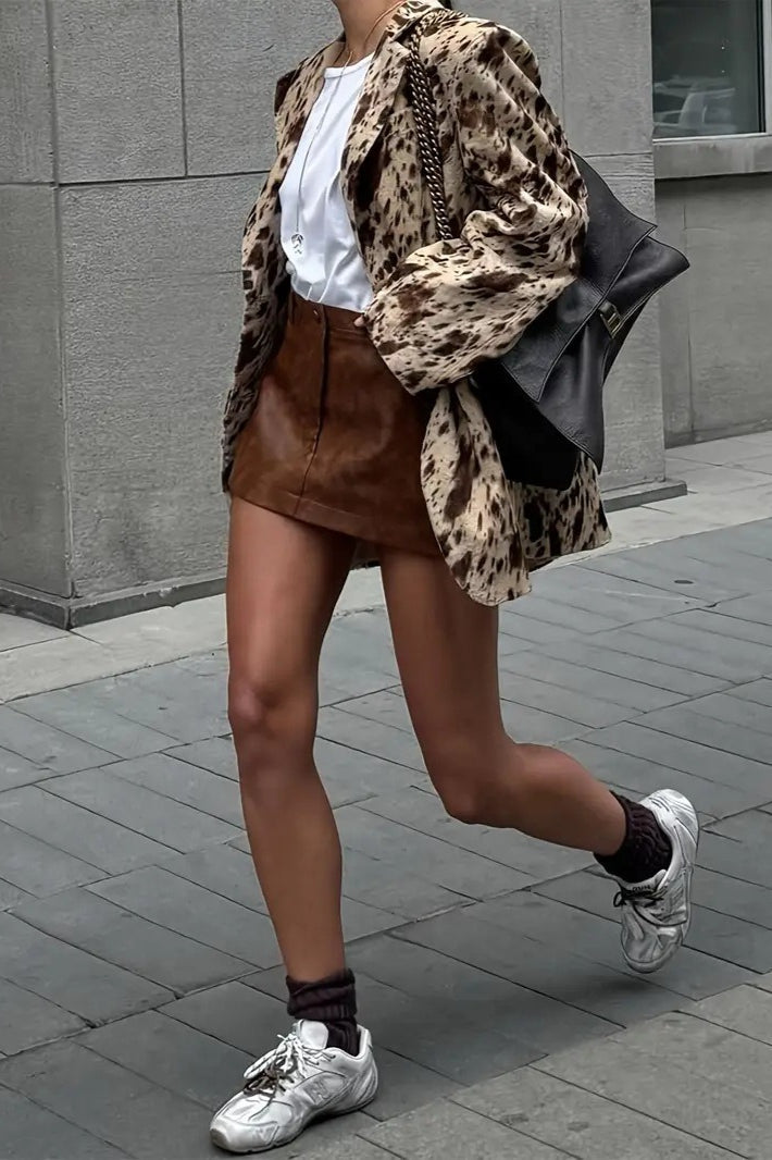 Relaxed Fit Leopard Print Blazer Coat