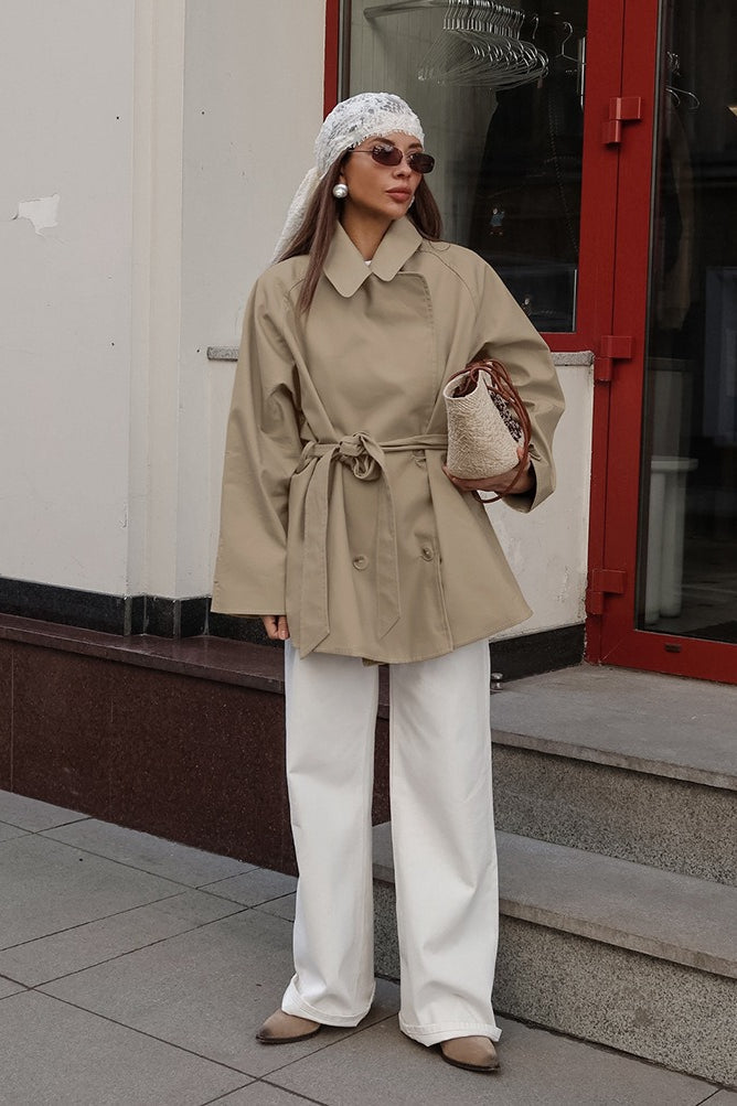 Vintage Khaki Belted Trench Midi Coat
